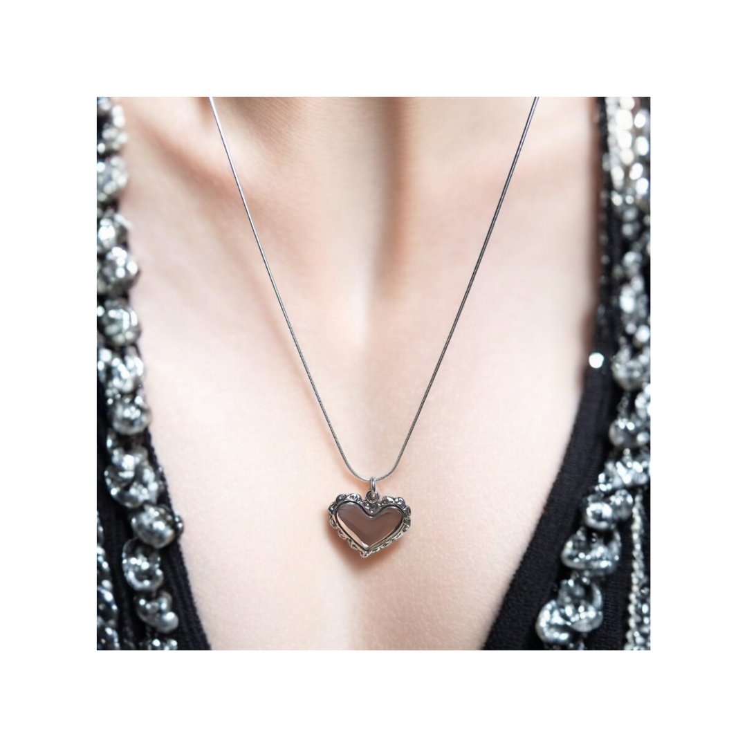 Sterling Silver Heart Pendant and Necklace Set