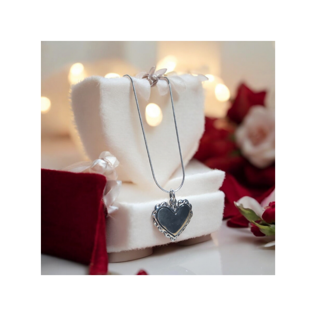 Sterling Silver Heart Pendant and Necklace Set